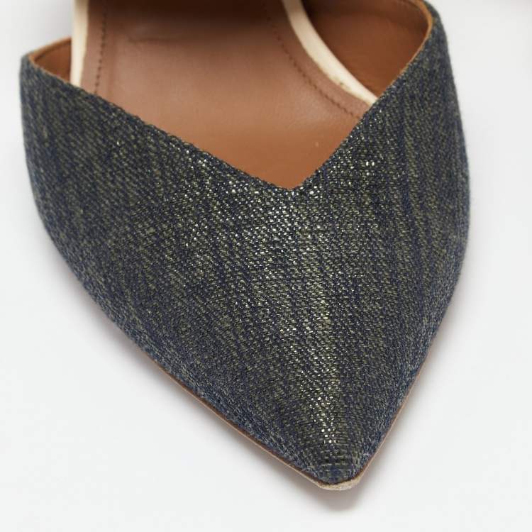 Pre Owned Malone Souliers Two Tone Glitter Canvas And Raffia Maisie Pointed Toe Mule Sandals Size 41