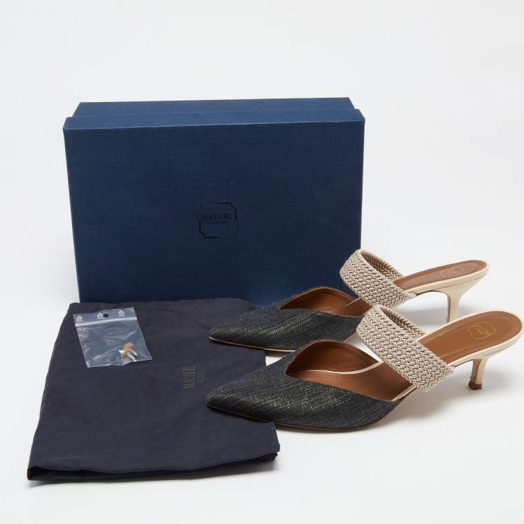 Pre Owned Malone Souliers Two Tone Glitter Canvas And Raffia Maisie Pointed Toe Mule Sandals Size 41