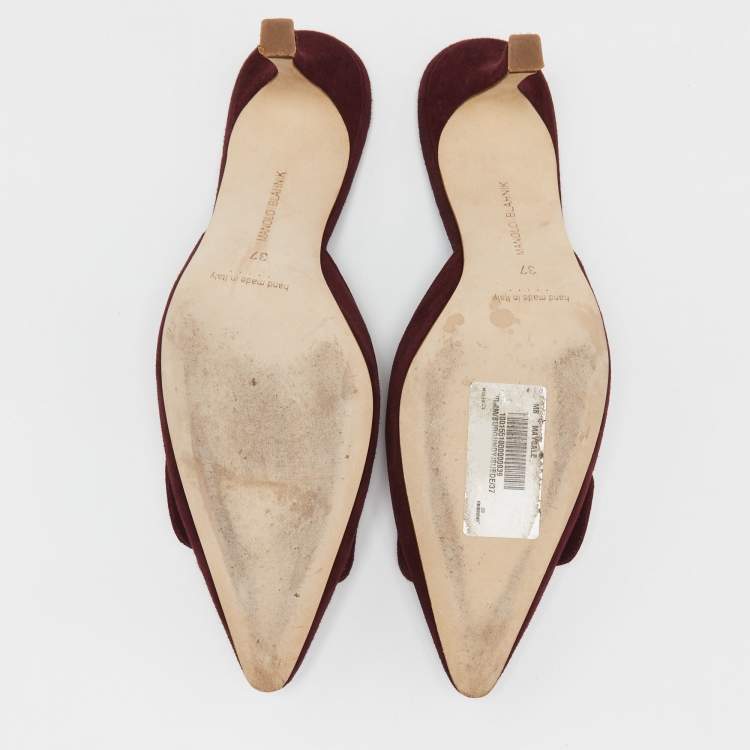 Pre Owned Manolo Blahnik Burgundy Suede Maysale Mules Size 37 