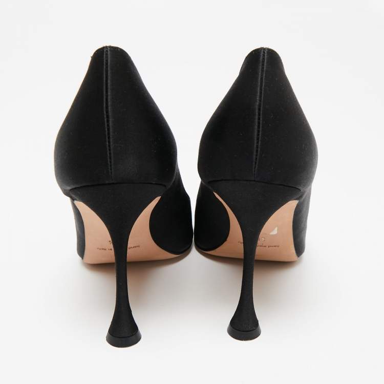 Pre Owned Manolo Blahnik Black Satin Matik Peep Toe Pumps Size 38.5 
