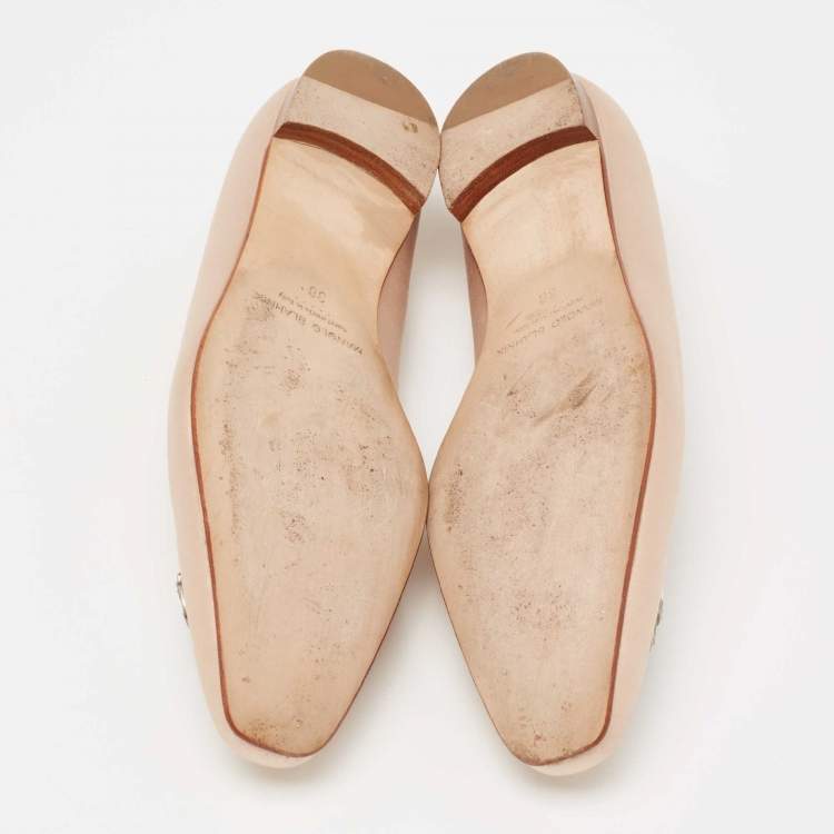 Pre Owned Manolo Blahnik Light Pink Satin Crystal Embellished Buckle Ballet Flats Size 38