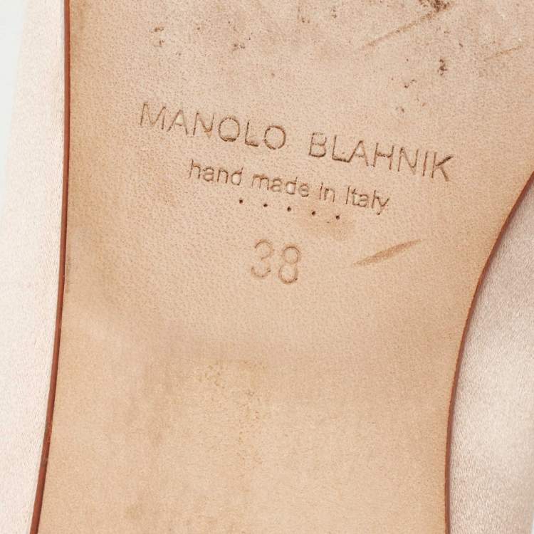 Pre Owned Manolo Blahnik Light Pink Satin Crystal Embellished Buckle Ballet Flats Size 38