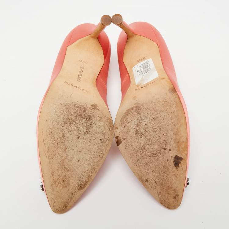 Pre Owned Manolo Blahnik Pink Satin Hangisi  Pumps Size 37.5 