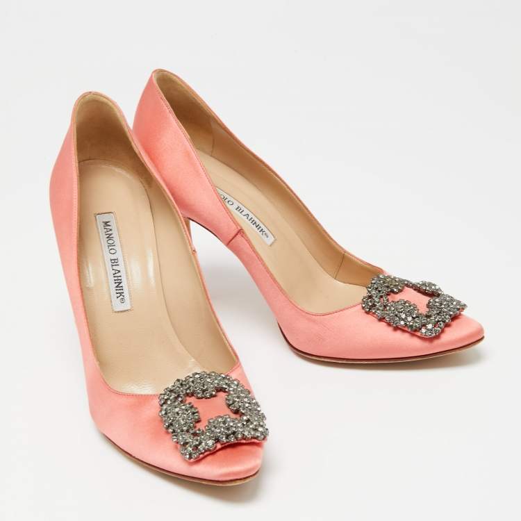Pre Owned Manolo Blahnik Pink Satin Hangisi  Pumps Size 37.5 