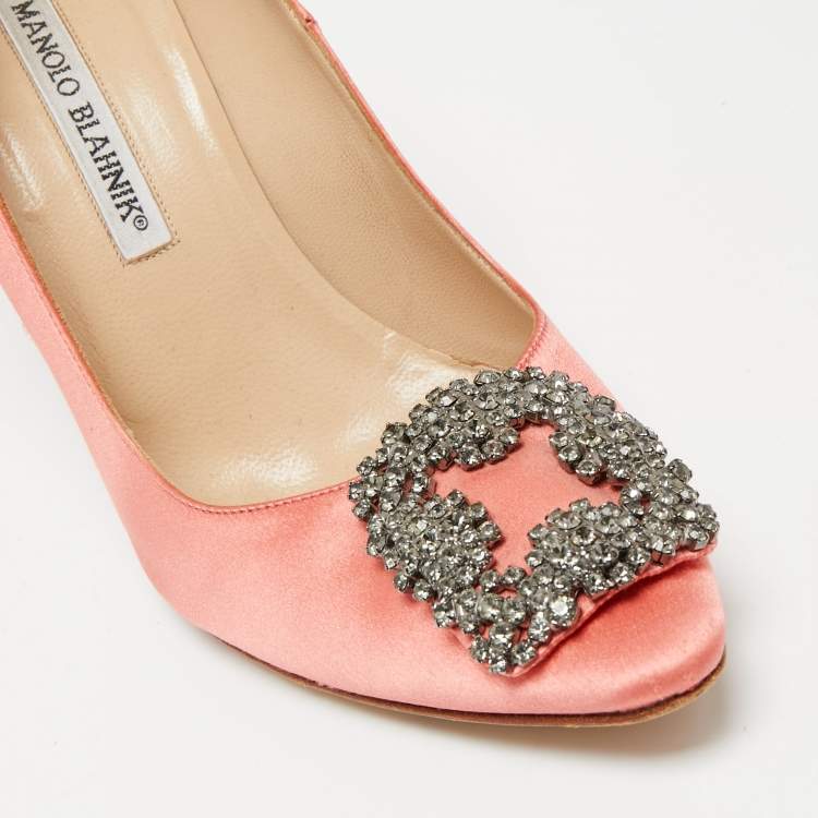 Pre Owned Manolo Blahnik Pink Satin Hangisi  Pumps Size 37.5 