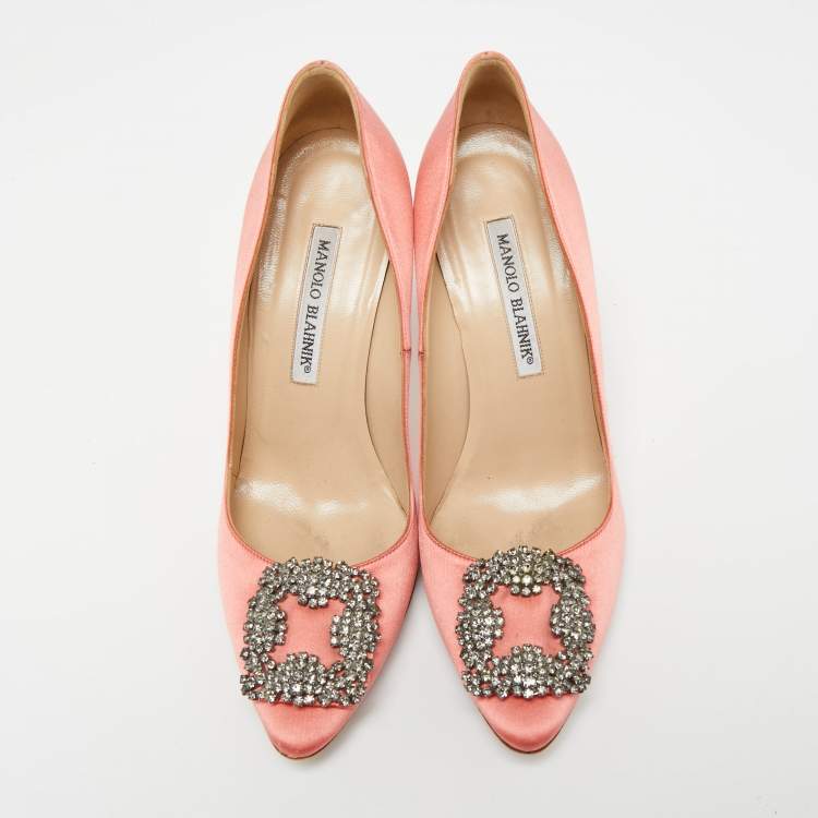 Pre Owned Manolo Blahnik Pink Satin Hangisi  Pumps Size 37.5 
