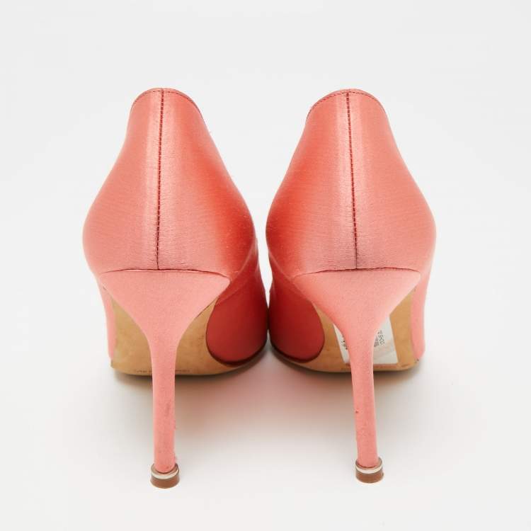 Pre Owned Manolo Blahnik Pink Satin Hangisi  Pumps Size 37.5 