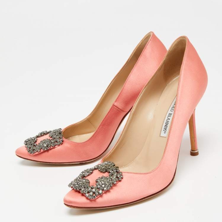 Pre Owned Manolo Blahnik Pink Satin Hangisi  Pumps Size 37.5 