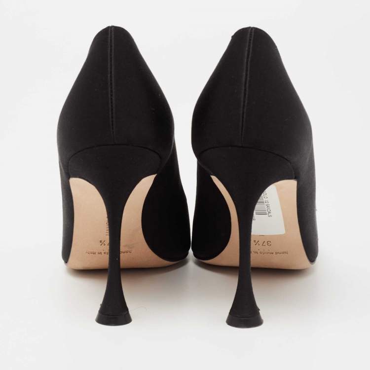 Pre Owned Manolo Blahnik Black Satin Matik Peep Toe Pumps Size 37.5