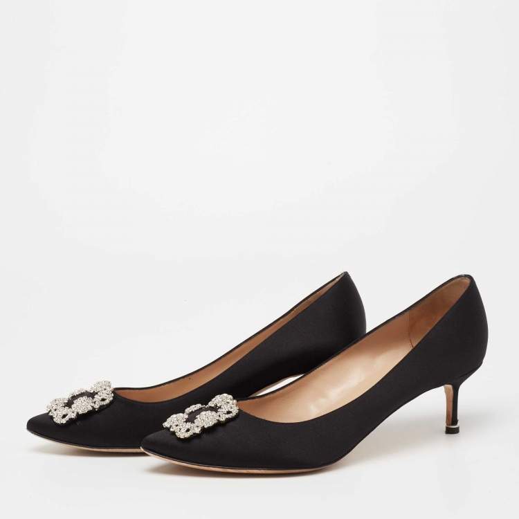 Pre Owned Manolo Blahnik Black Satin Hangisi Pumps Size 42