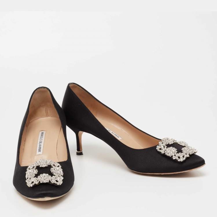 Pre Owned Manolo Blahnik Black Satin Hangisi Pumps Size 42