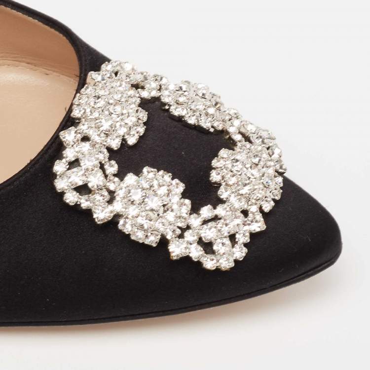 Pre Owned Manolo Blahnik Black Satin Hangisi Pumps Size 42