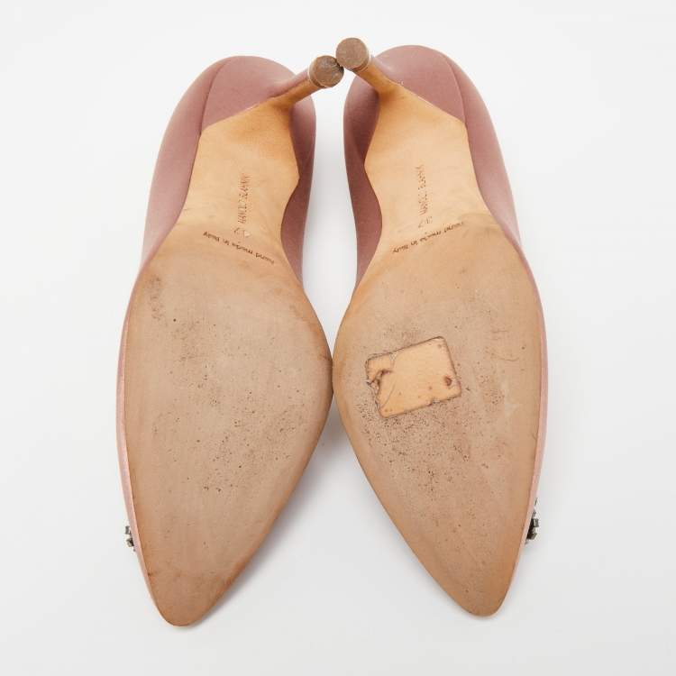 Pre Owned Manolo Blahnik Pink Satin Hangisi Pumps Size 37