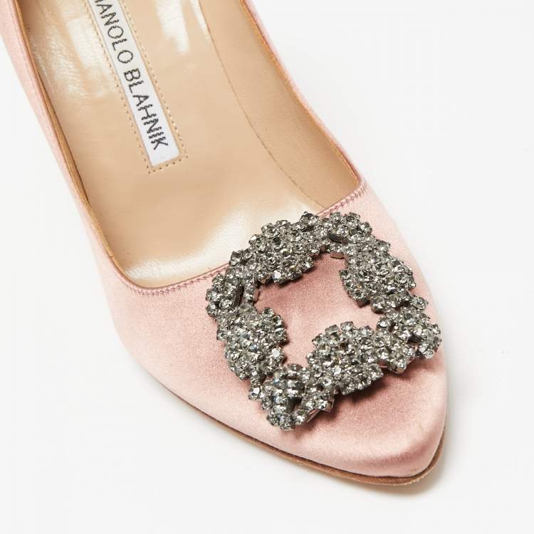 Pre Owned Manolo Blahnik Pink Satin Hangisi Pumps Size 37