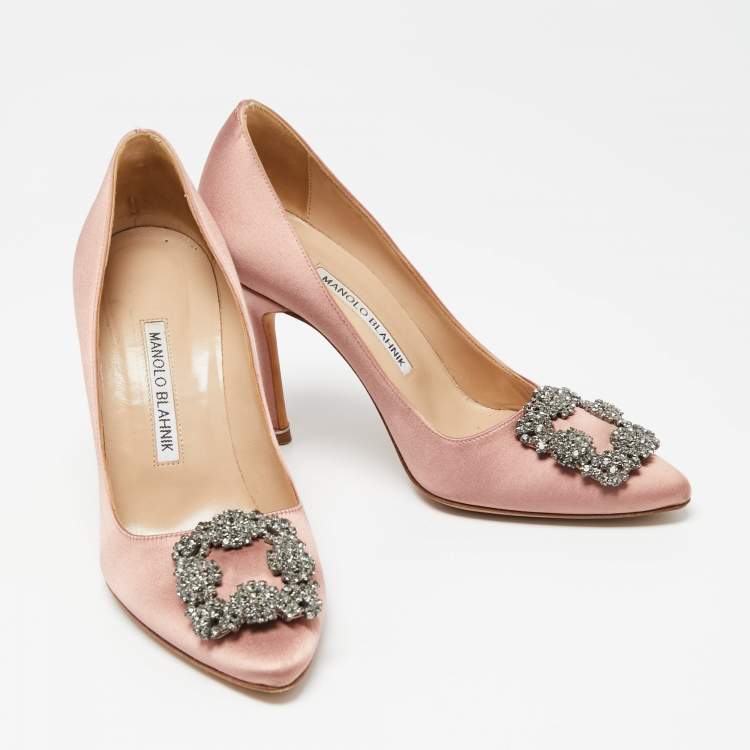 Pre Owned Manolo Blahnik Pink Satin Hangisi Pumps Size 37