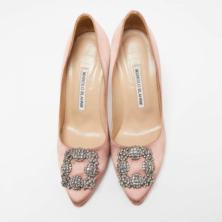 Pre Owned Manolo Blahnik Pink Satin Hangisi Pumps Size 37