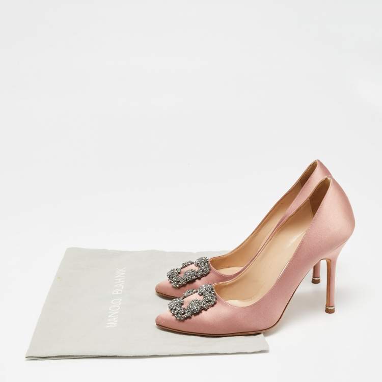 Pre Owned Manolo Blahnik Pink Satin Hangisi Pumps Size 37