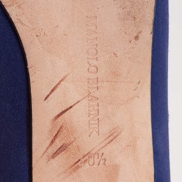 Pre Owned Manolo Blahnik Blue Satin Hangisi Ballet Flats Size 40.5