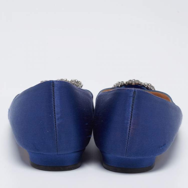 Pre Owned Manolo Blahnik Blue Satin Hangisi Ballet Flats Size 40.5