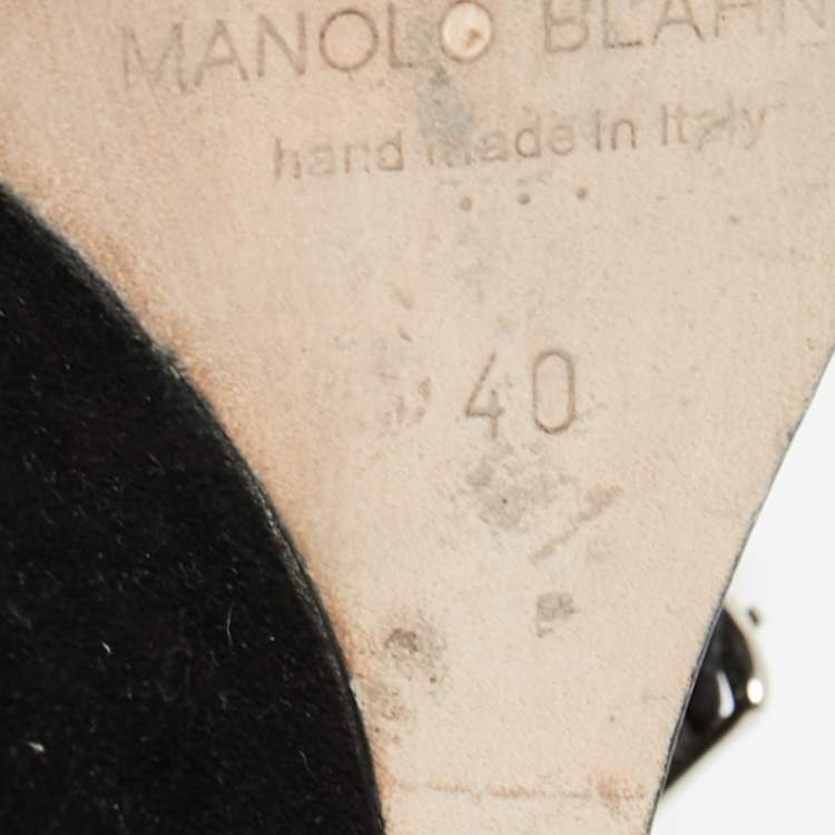 Pre Owned Manolo Blahnik Black Suede Crystal Embellished Trice Wedge Sandals Size 40