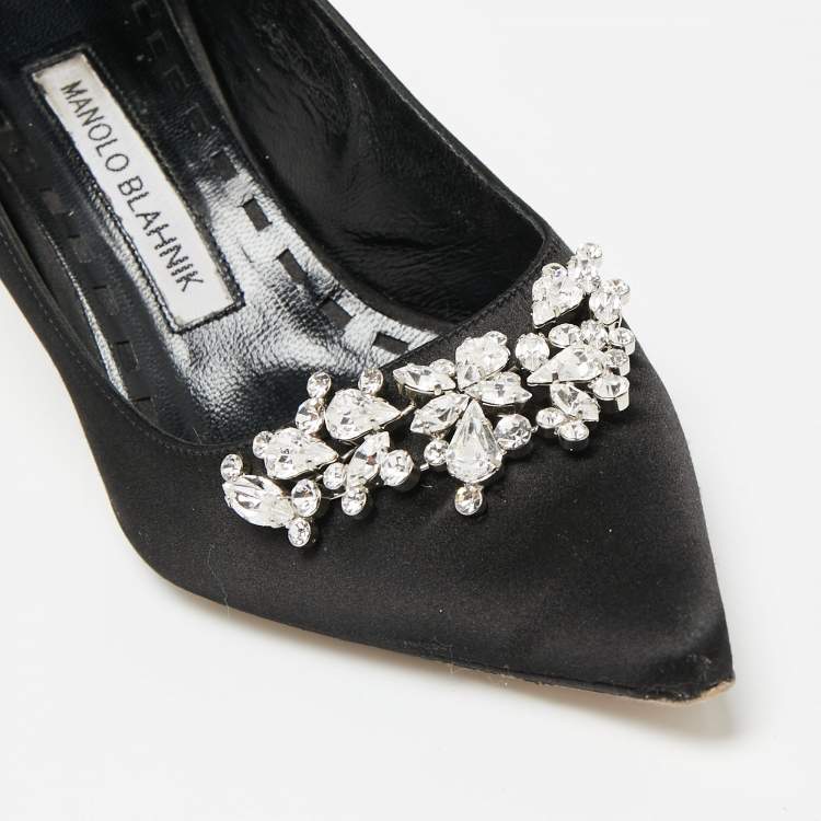 Pre Owned Manolo Blahnik Black Satin Lurum Pumps Size 37