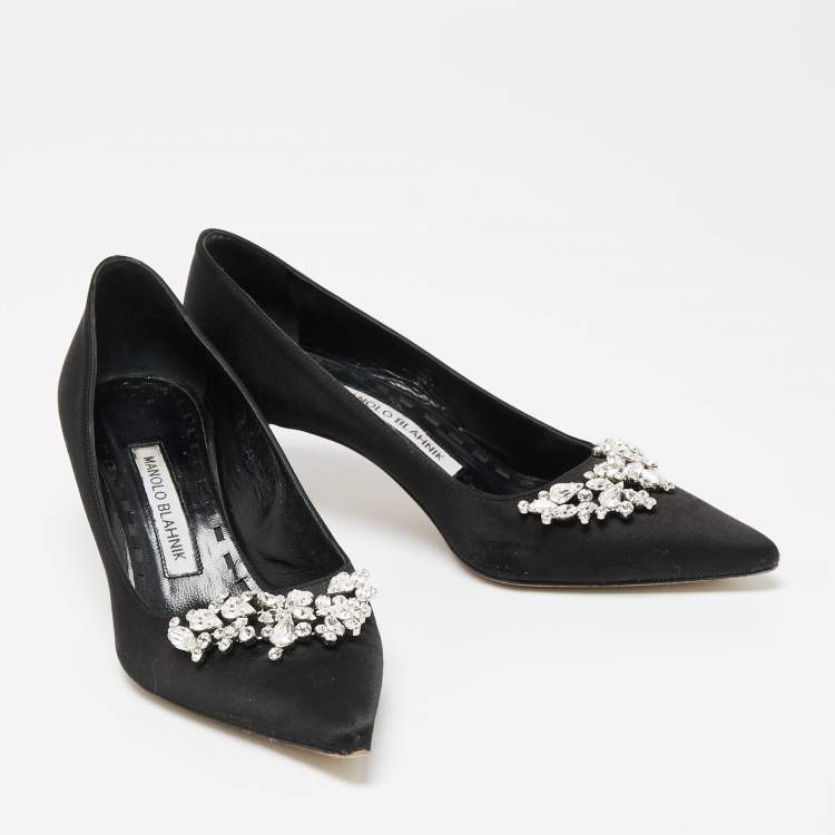 Pre Owned Manolo Blahnik Black Satin Lurum Pumps Size 37