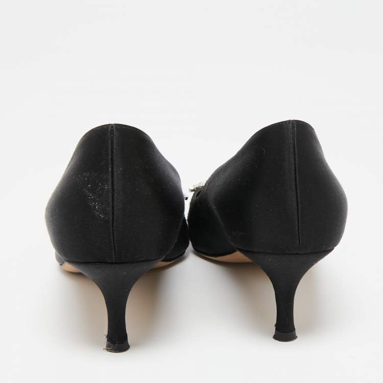Pre Owned Manolo Blahnik Black Satin Lurum Pumps Size 37
