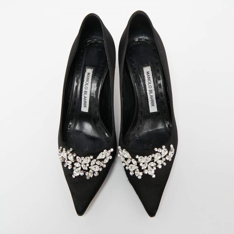 Pre Owned Manolo Blahnik Black Satin Lurum Pumps Size 37