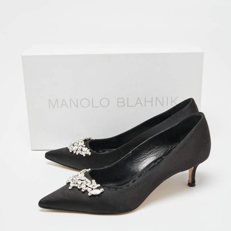 Pre Owned Manolo Blahnik Black Satin Lurum Pumps Size 37