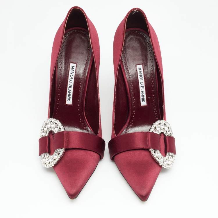 Pre Owned Manolo Blahnik Burgundy Satin Tartonacri Pumps Size 40