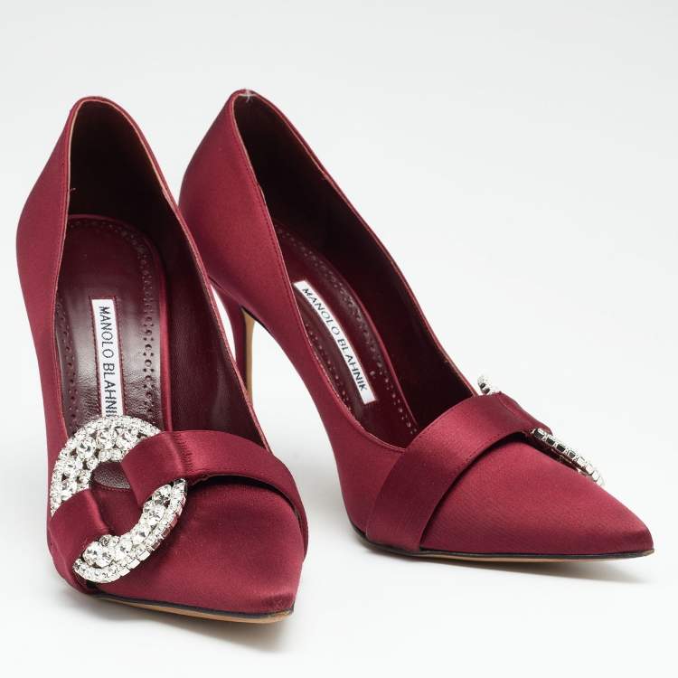 Pre Owned Manolo Blahnik Burgundy Satin Tartonacri Pumps Size 40