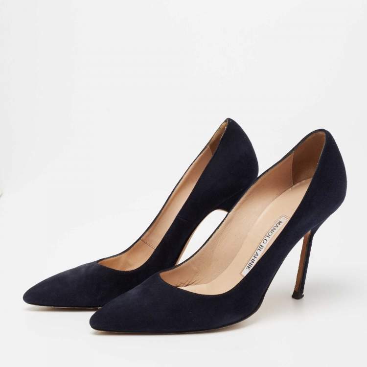Pre Owned Manolo Blahnik Navy Blue Suede BB Pointed Toe Pumps Size 35.5