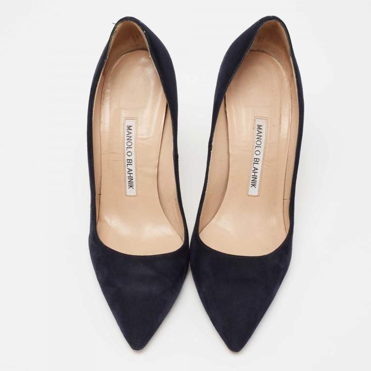 Pre Owned Manolo Blahnik Navy Blue Suede BB Pointed Toe Pumps Size 35.5