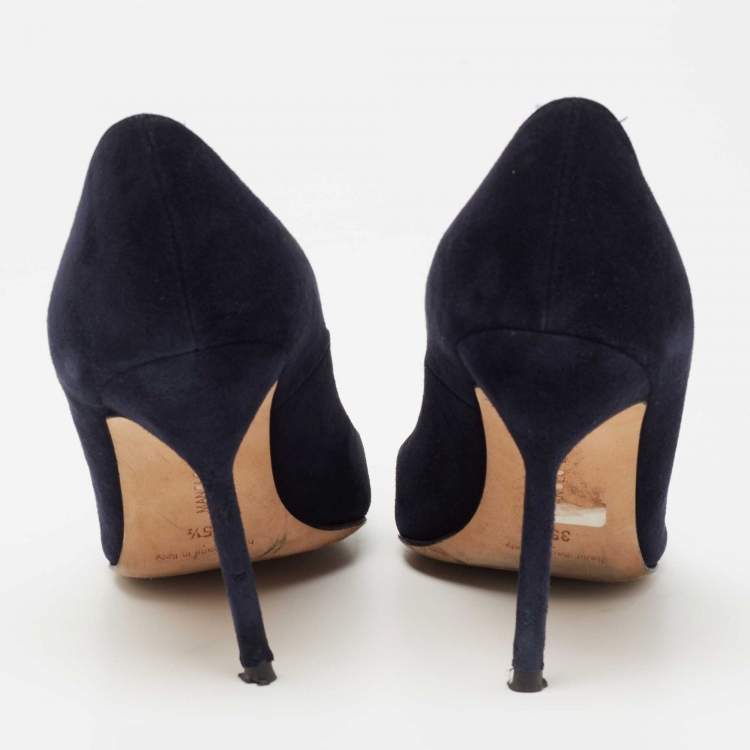 Pre Owned Manolo Blahnik Navy Blue Suede BB Pointed Toe Pumps Size 35.5