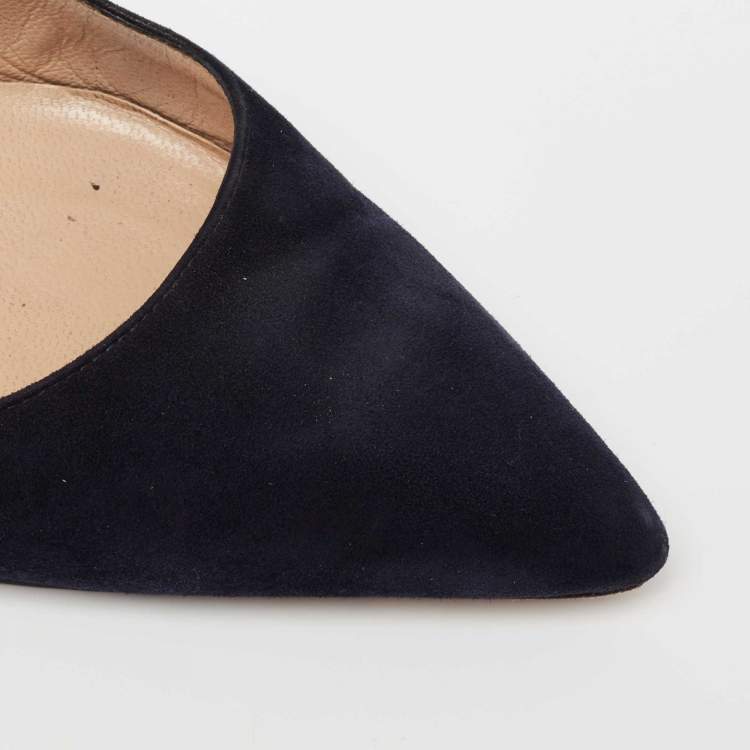 Pre Owned Manolo Blahnik Navy Blue Suede BB Pointed Toe Pumps Size 35.5