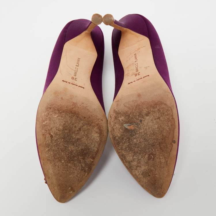 Pre Owned Manolo Blahnik Purple Satin Hangisi Pumps Size 38
