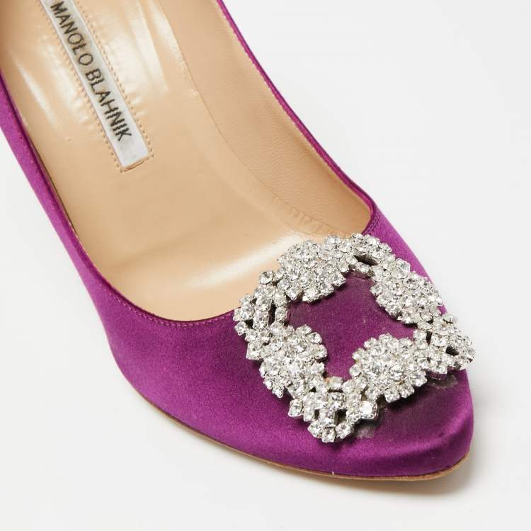 Pre Owned Manolo Blahnik Purple Satin Hangisi Pumps Size 38