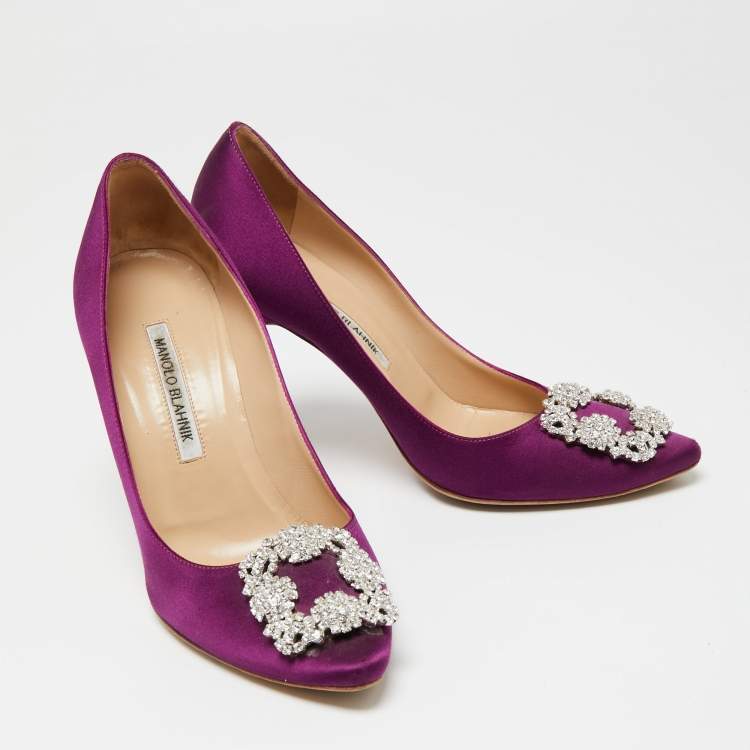 Pre Owned Manolo Blahnik Purple Satin Hangisi Pumps Size 38