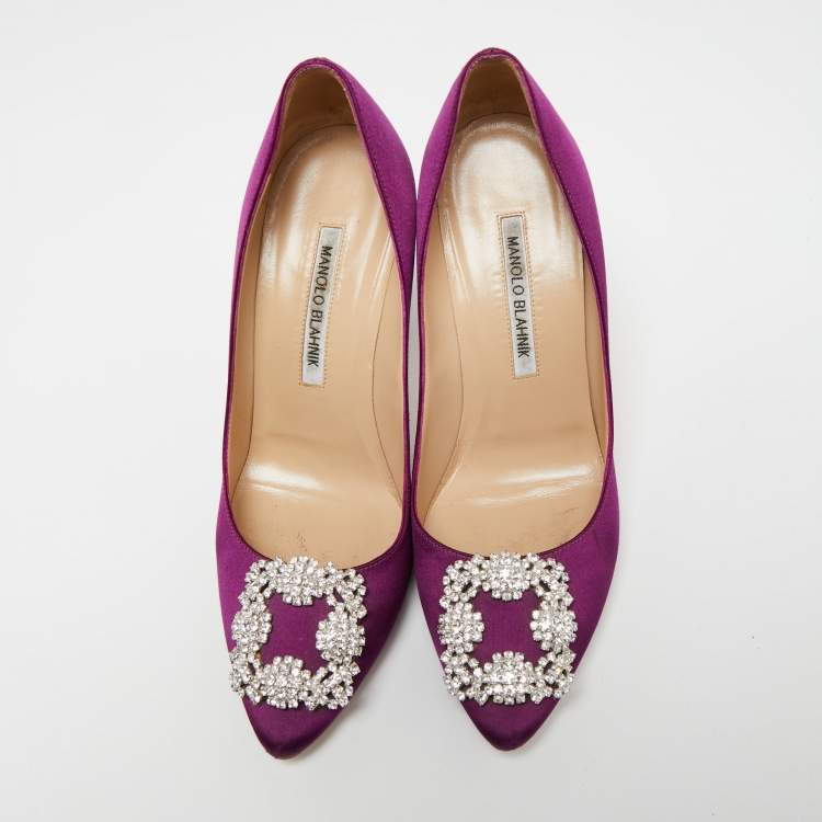 Pre Owned Manolo Blahnik Purple Satin Hangisi Pumps Size 38