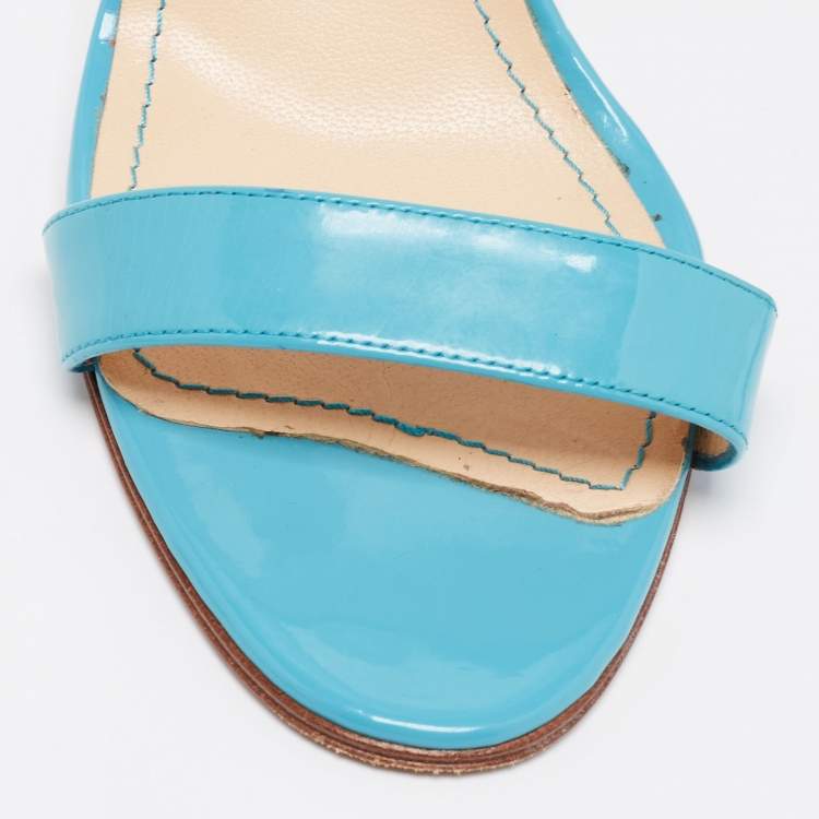 Pre Owned Manolo Blahnik Blue Patent Leather Ankle Strap Sandals Size 38