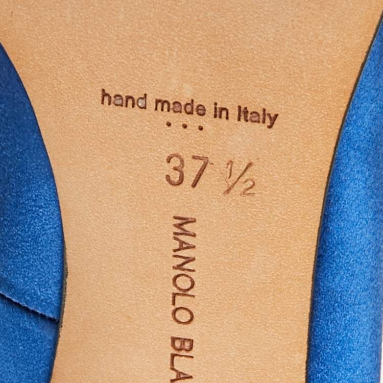 Pre Owned Manolo Blahnik Blue Satin Hangisi Pumps Size 37.5