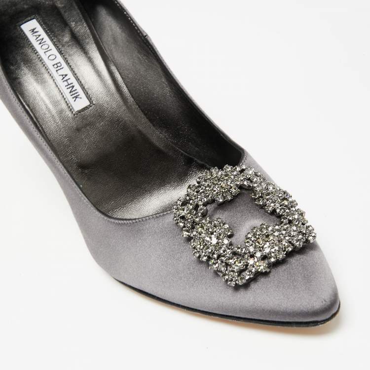 Pre Owned Manolo Blahnik Grey Satin Hangisi Pumps Size 40.5