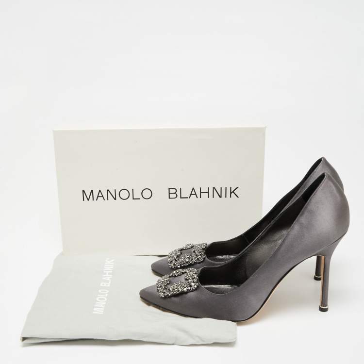 Pre Owned Manolo Blahnik Grey Satin Hangisi Pumps Size 40.5