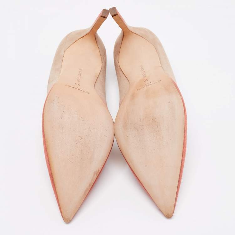 Pre Owned Manolo Blahnik Ombré Beige Suede BB Pointed Toe Pumps Size 38