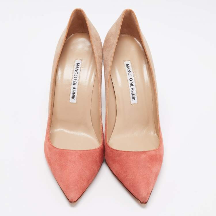 Pre Owned Manolo Blahnik Ombré Beige Suede BB Pointed Toe Pumps Size 38