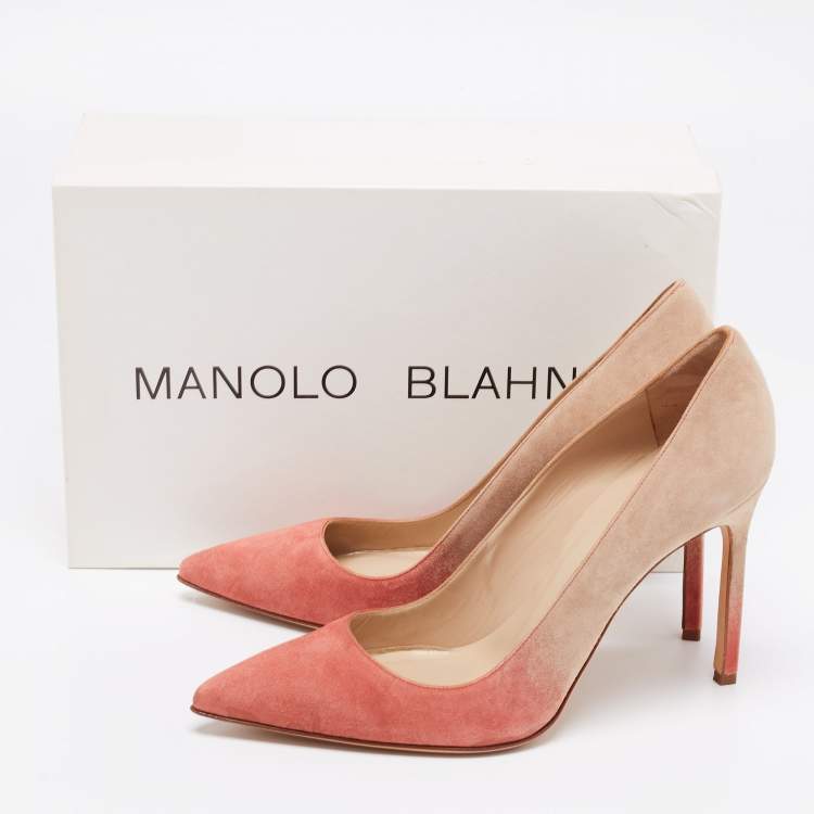 Pre Owned Manolo Blahnik Ombré Beige Suede BB Pointed Toe Pumps Size 38