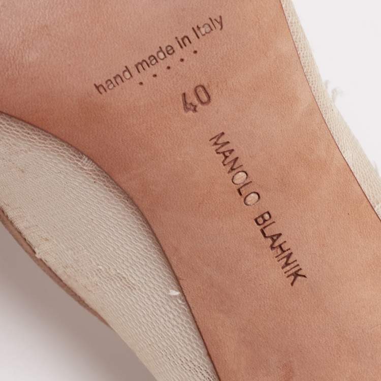 Pre Owned Manolo Blahnik Beige Suede and Lace Pointed-Toe Pumps Size 40