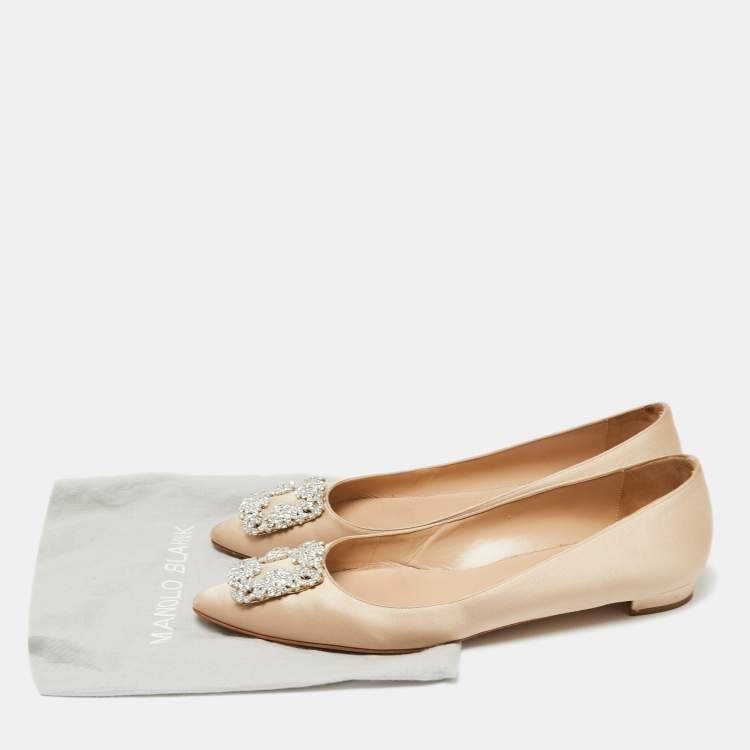 Pre Owned Manolo Blahnik Beige Satin Hangisi Ballet Flats Size 41 