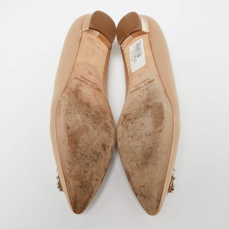 Pre Owned Manolo Blahnik Beige Satin Hangisi Ballet Flats Size 41 