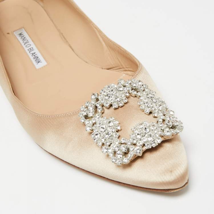 Pre Owned Manolo Blahnik Beige Satin Hangisi Ballet Flats Size 41 